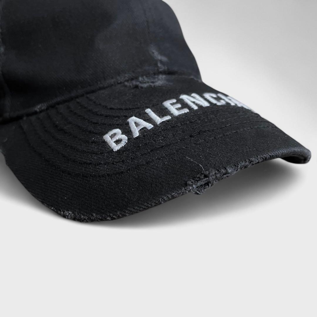 バレンシアガ LOGO VISOR キャップ ダメージ加工 ブラック 帽子