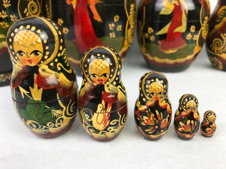 大きなマトリョーシカ人形① 10体セット　ロシア　レトロ　黒