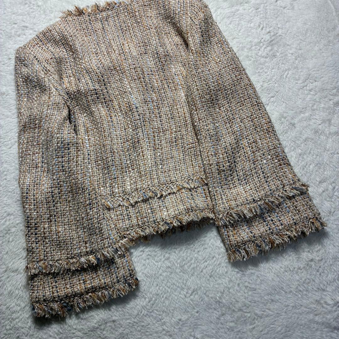 ANAYI アナイ カラーミックスツィード ノーカラー ジャケットベージュ系