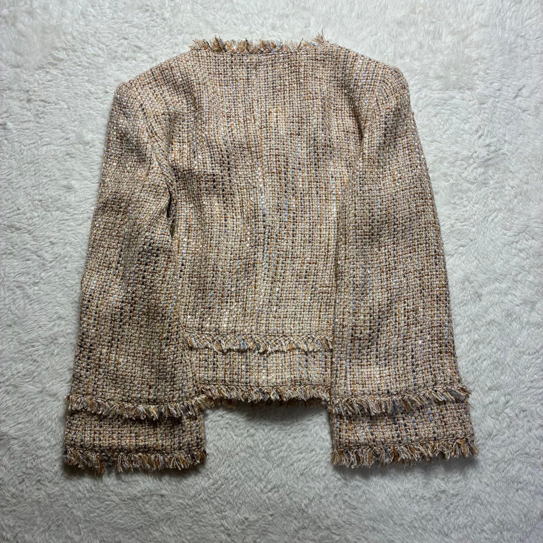 ANAYI アナイ カラーミックスツィード ノーカラー ジャケットベージュ系
