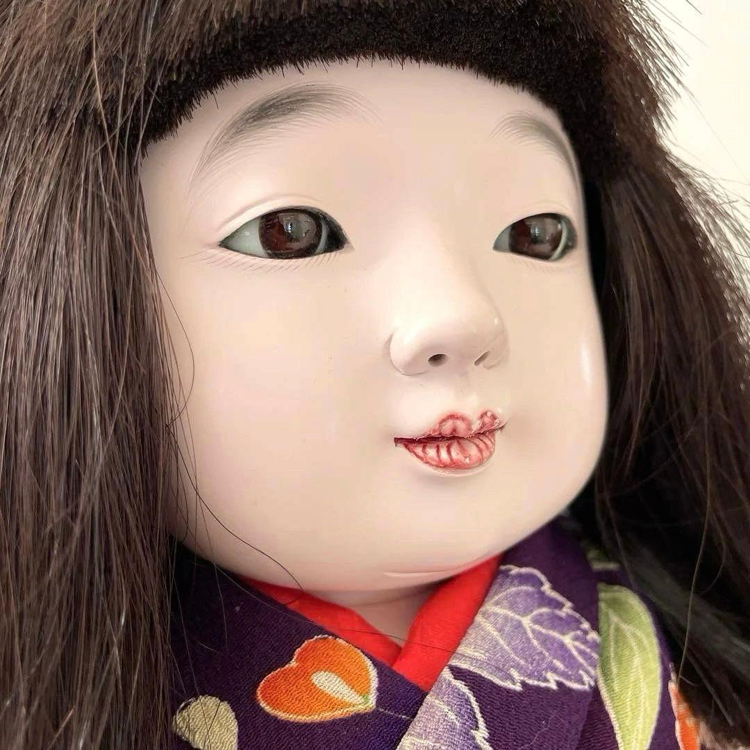 市松人形　松乾斎東光作　座り市松　正絹古代裂着物