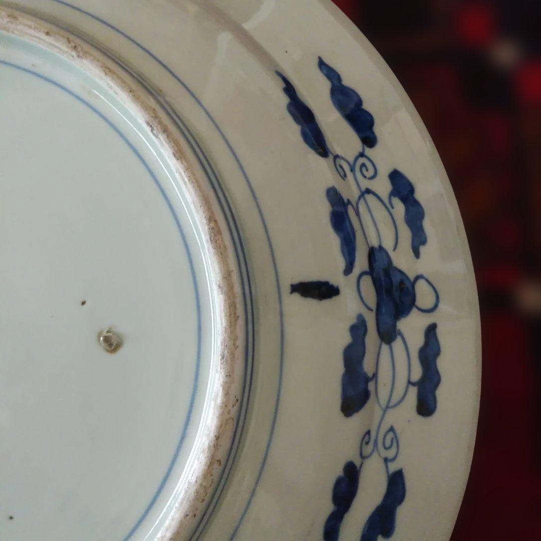 希少　珍品　 古伊万里 有田官窯　青磁染付大皿　特大皿　口径約44cm　有田焼