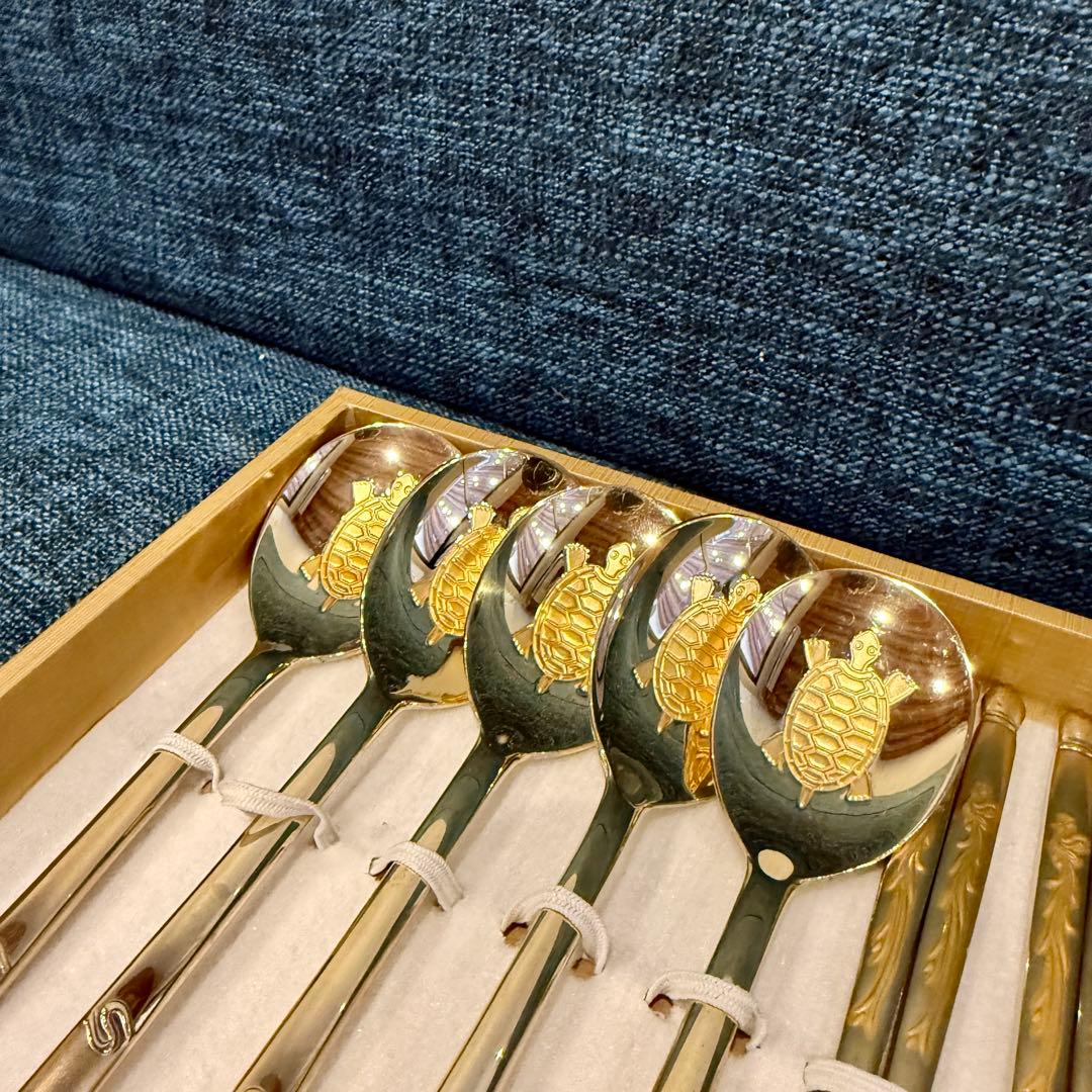 美品 Golden Bell 金装飾 カトラリー 箸5膳 スプーン5本 ゴールド
