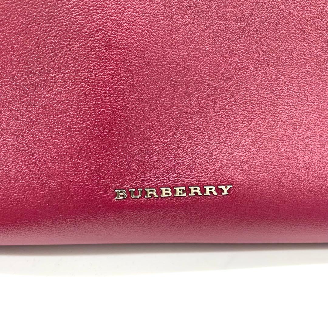 【美品】バーバリー　バナーバッグ　2way ノバチェック　レザー　ボルドー