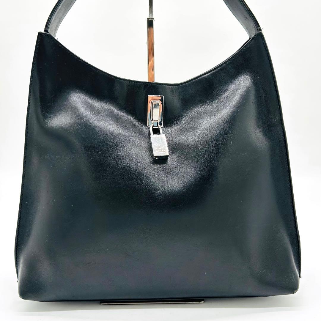 グッチ ワンショルダー バッグ 南京錠 シルバー金具 レザー 黒