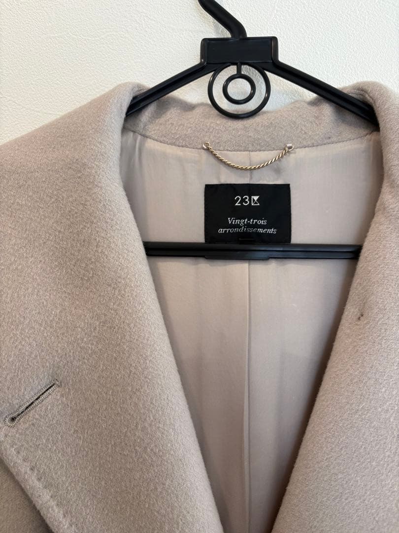 【23区】フードつきウールコート★グレージュ★38