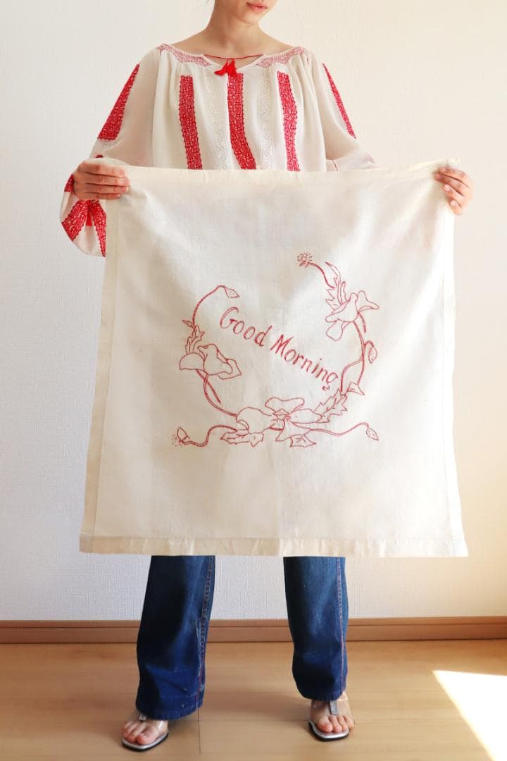 19th Victorian Red Work Layover Sham 朝