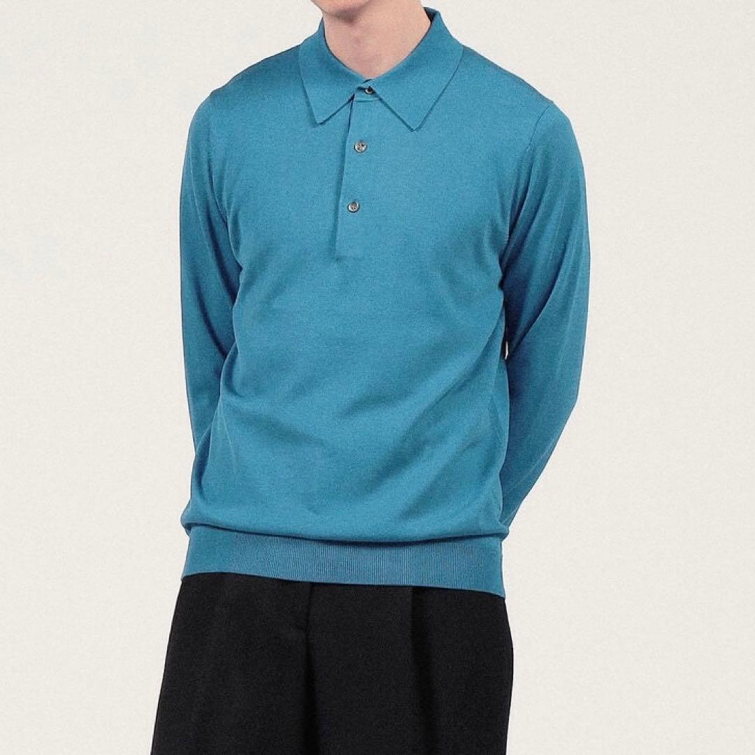 TOMORROWLAND 今期シルクコットン ニットポロシャツ黒 長袖ブラックS