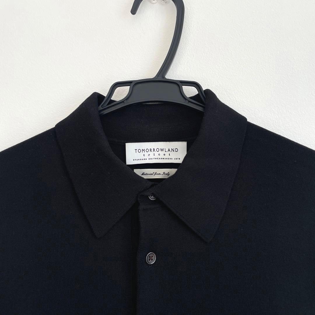 TOMORROWLAND 今期シルクコットン ニットポロシャツ黒 長袖ブラックS
