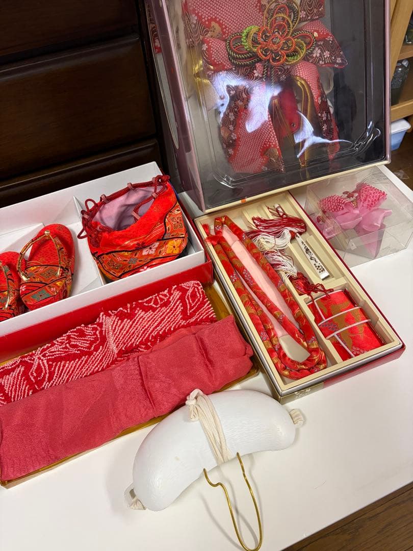 【期間限定セール】七五三 着物 15点セット　 一式セット　総絞り　赤とピンク