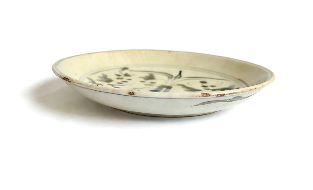 染付　明時代　空白期　民窯　皿　虫食い　時代物　中国美術　民家蔵出し