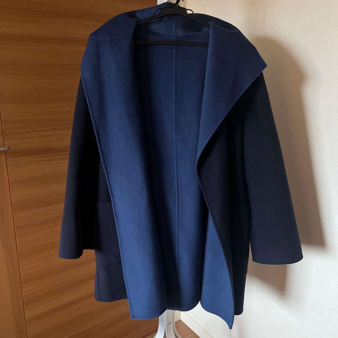 MAX MARA STUDIO ネイビー ブルー　リバーシブルフード付きコート