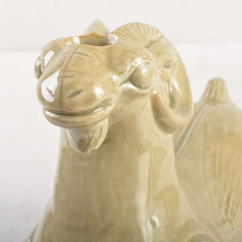 中国　倣越州窯青磁　羊形　火灯　燭台　証書付　C　6515