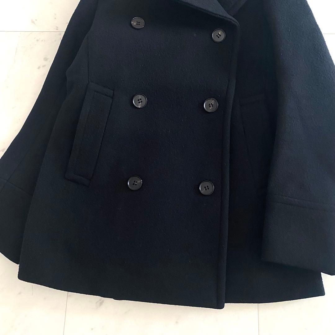 美品 ドゥロワー 2way ダブルブレストウールコート 日本製 ネイビー 38