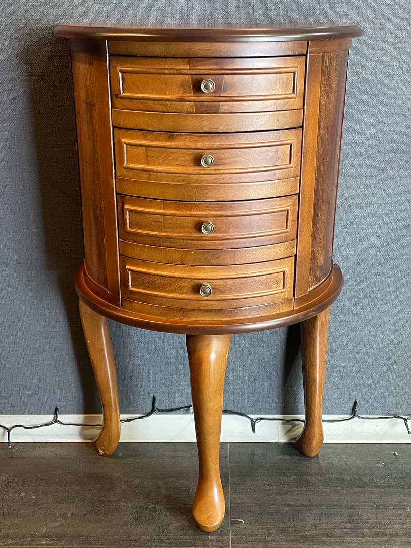 アンティーク調　木製半円形キャビネット ４段引き出し　３本猫足