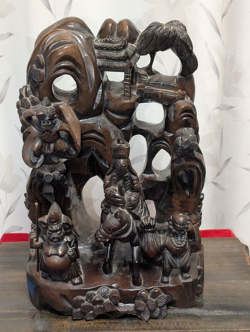 古美術　アート　木彫り　 　彫刻　『西遊記』　木台付