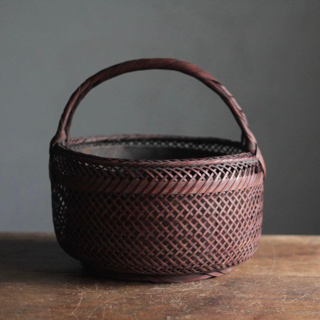気品ある 竹編み 炭籠 古道具 アンティーク 花器 オブジェ