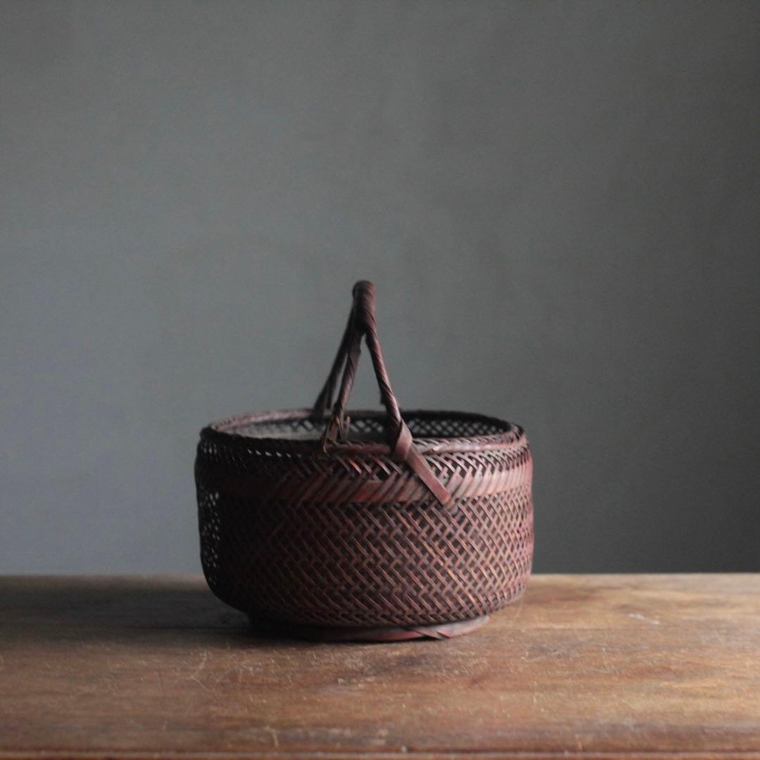 気品ある 竹編み 炭籠 古道具 アンティーク 花器 オブジェ