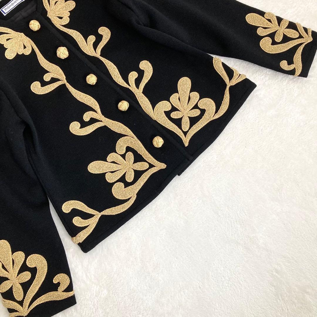 イヴサンローラン 金刺繍装飾 ナポレオン ノーカラージャケット M ブラック