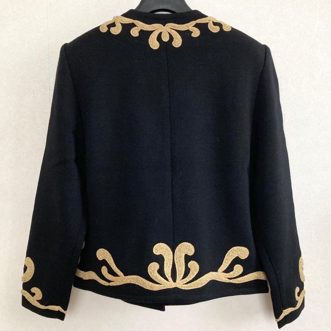 イヴサンローラン 金刺繍装飾 ナポレオン ノーカラージャケット M ブラック