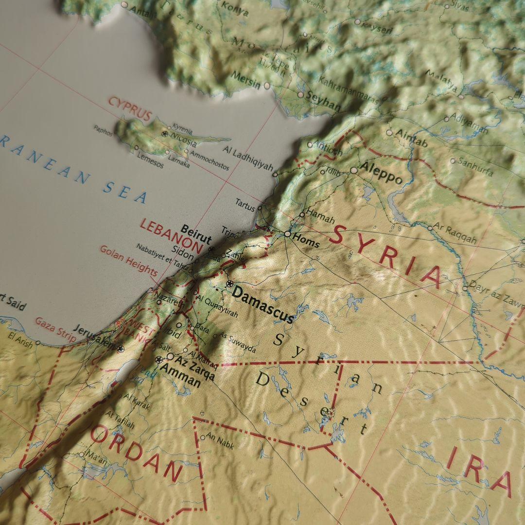 レア品)大型　立体地図　中近東·トルコ·イラン　1:6,250,000 額縁付き