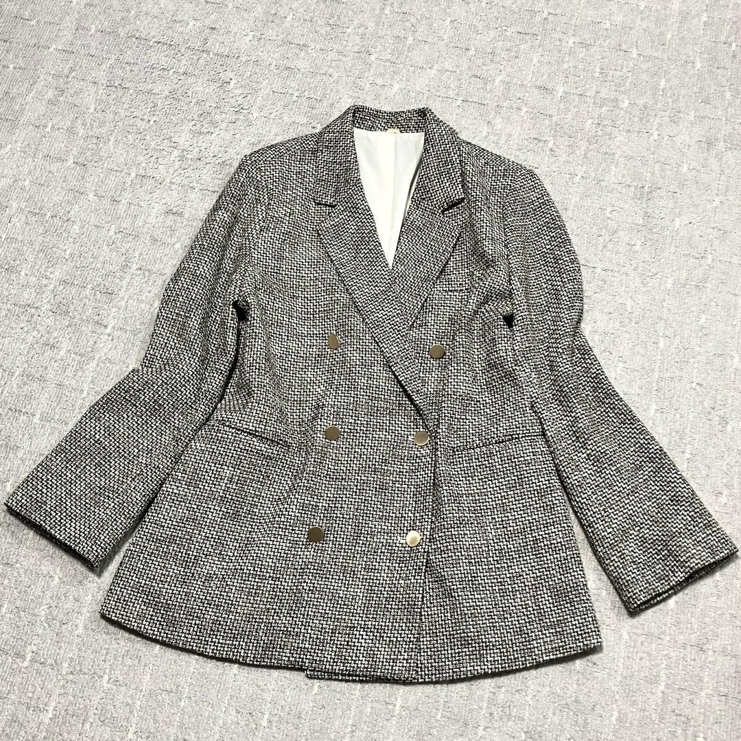 ミラオーウェン［金釦ダブルブレザーオーバージャケット］ツイード　サイズ1