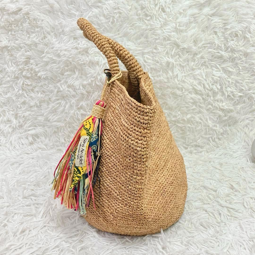サンアルシデ　かごバッグ　ラフィアバッグ　タッセル付き　自立します　カラフル