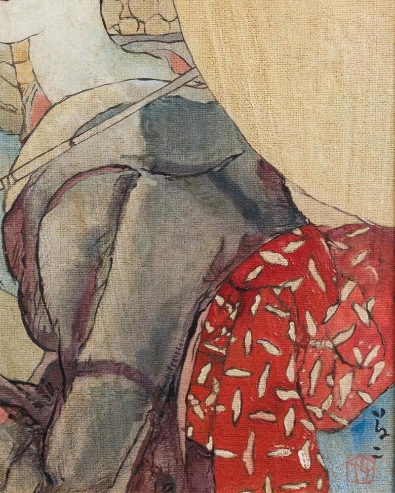 竹久夢二　油彩　肉筆『眼鏡橋』表と裏サイン　竹久不二彦鑑定　F8号　額　b811