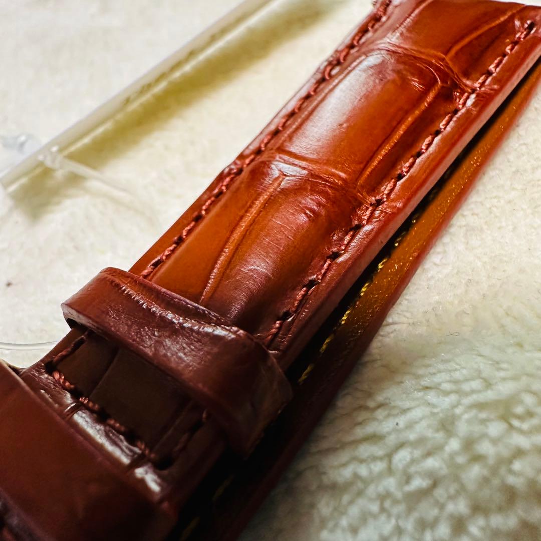 2045#19mm-16mmコニャック★本物クロコダイルレザーベルト★スイス製