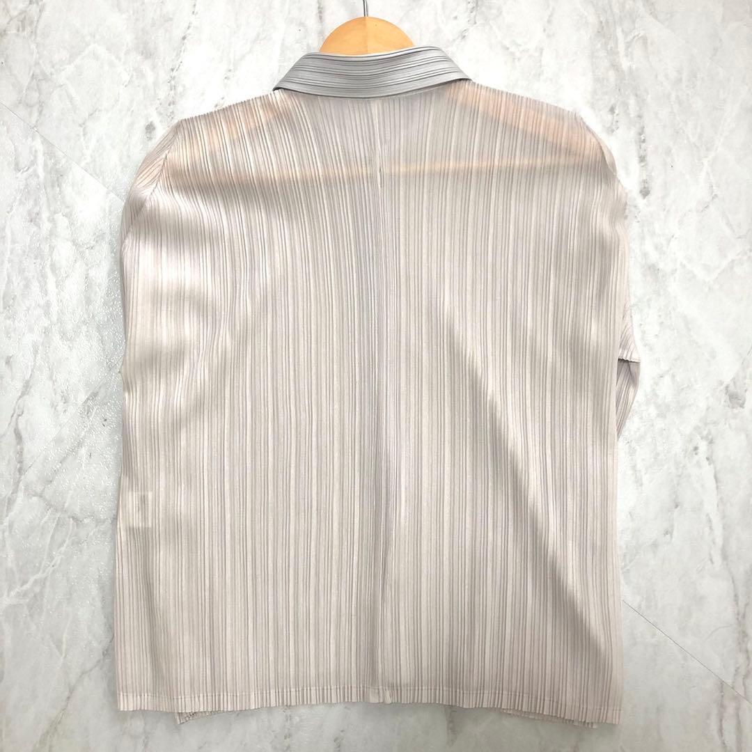 プリーツプリーズ 長袖シャツ 襟付き ボタンダウン Lサイズ バイカラー