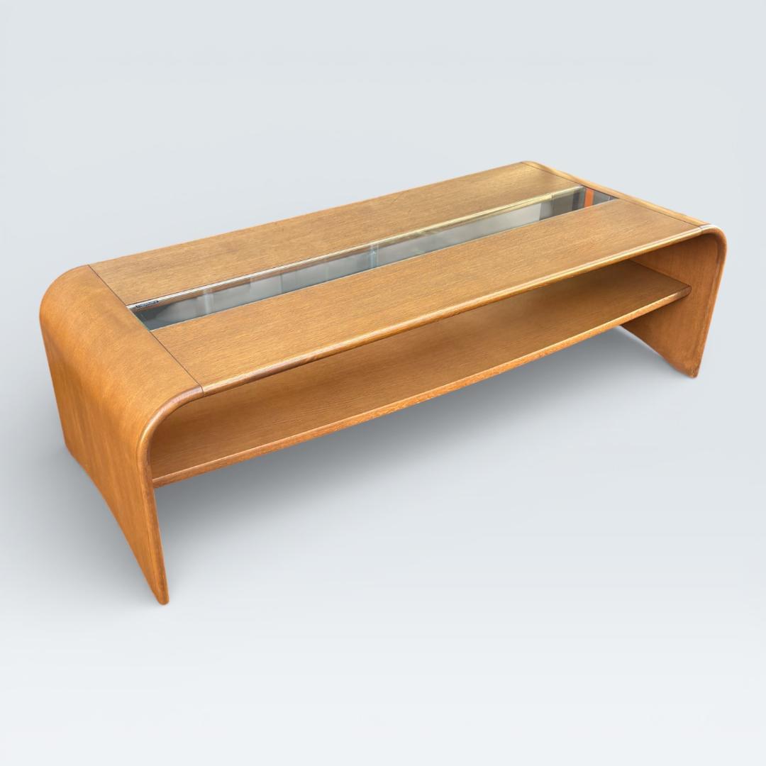 カリモク家具 リビングテーブル ガラス天板 135cm 曲木 センターテーブル