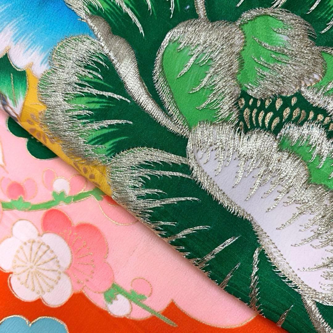 509agu34□七五三 三歳 セミアンティーク 女児 着物のみ 花車□状態良好