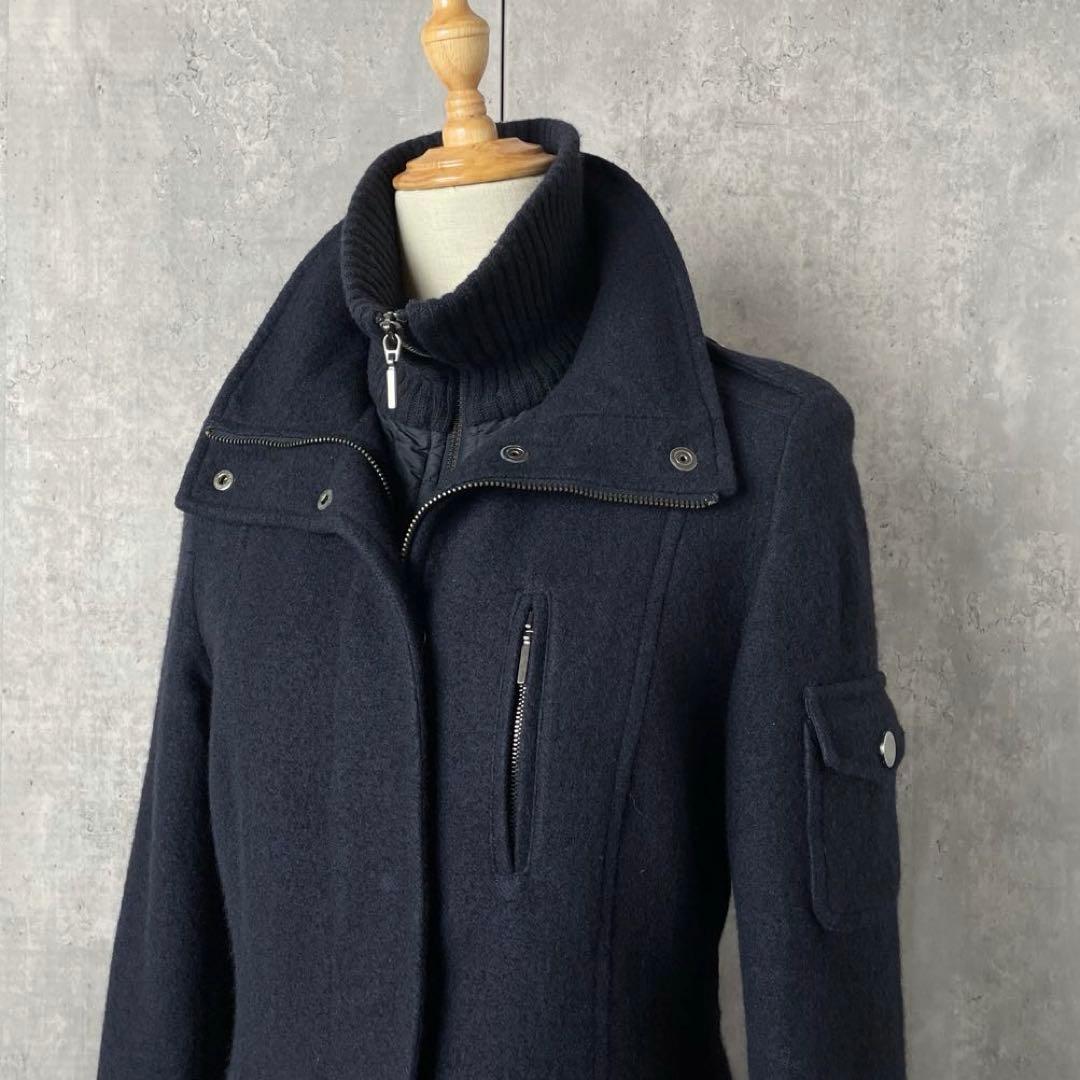 【美品】MAXMARA ライナー付き レイヤード ウール スタンドカラー コート