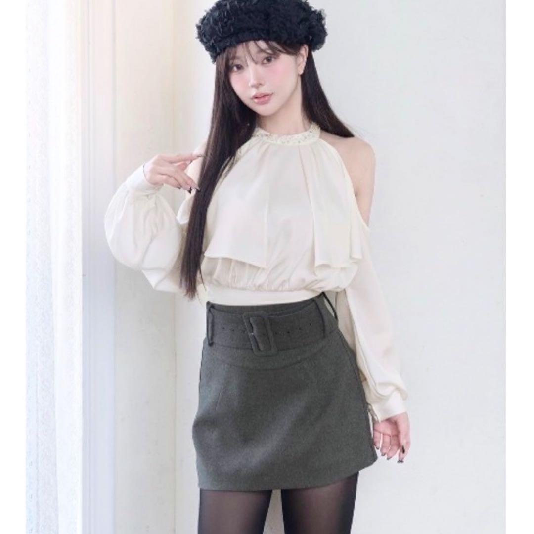 新品未開封ダーリッチ darich パールネックアメスリブラウス　ホワイト　F