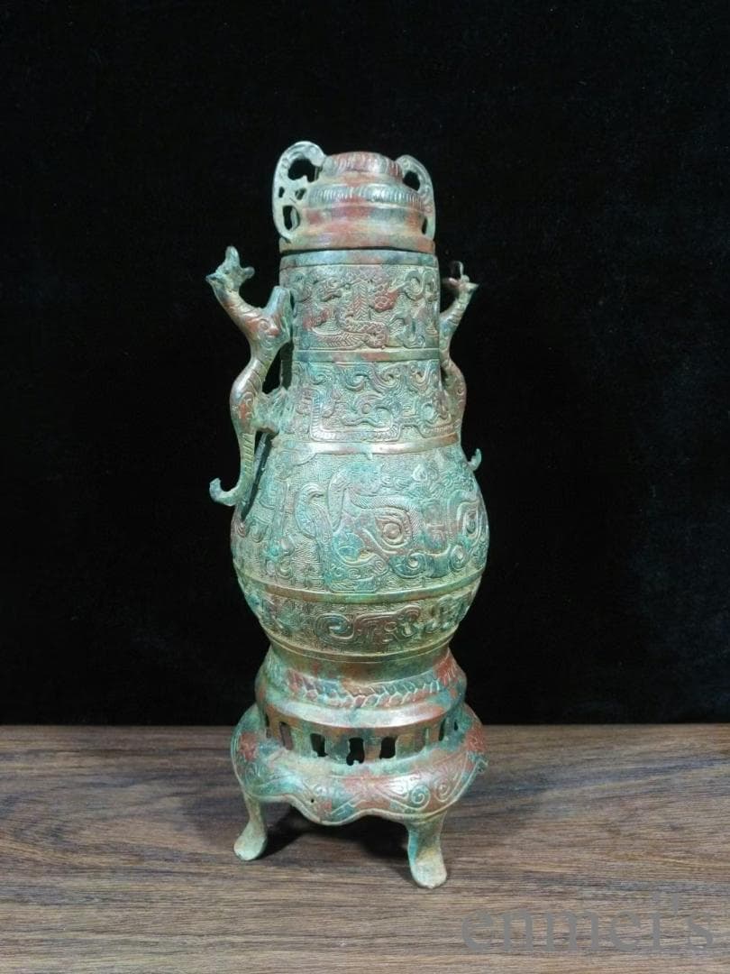中国古美術 商周 青銅器 双龍壺 禮器 酒器 龍紋 帝王器物 古美術 骨董品