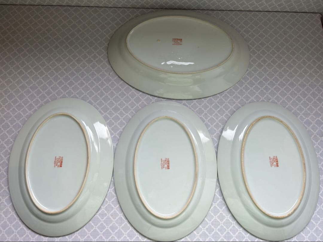 希少　中国景徳鎮09 オーバル皿　2種４枚セット 楕円皿　パーティ皿　花龍　手描