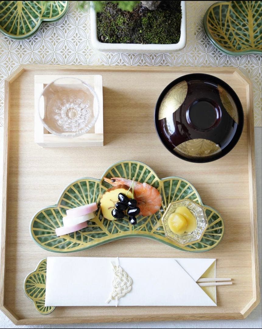 正月セールご依頼品　錦金松葉形前菜皿　亀銘々皿　鯛紅白銘々皿　6点セット