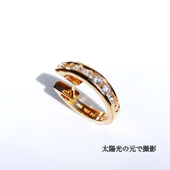 ■未使用品■K18 片耳 ダイヤフープピアス 0.402ct