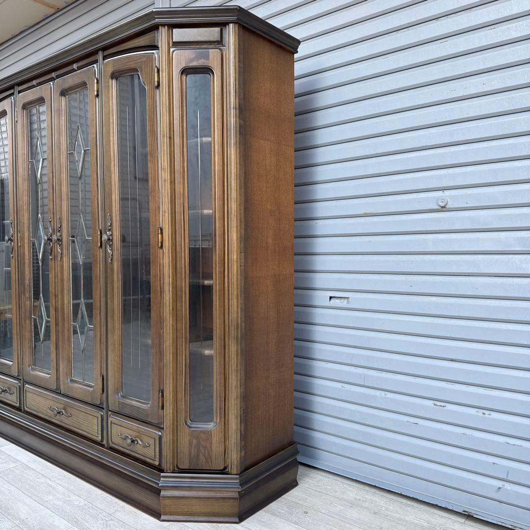 希少ヴィンテージ 旭川純木工芸　いさみや　ステンドグラス　飾り棚　キャビネット