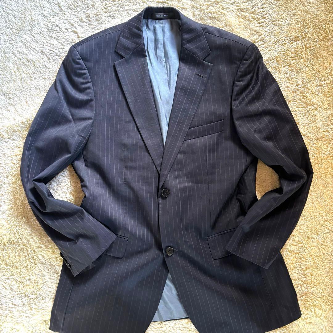 美品✨ヒューゴボス　セットアップ　ネイビーストライプ　48トルコ製　総裏