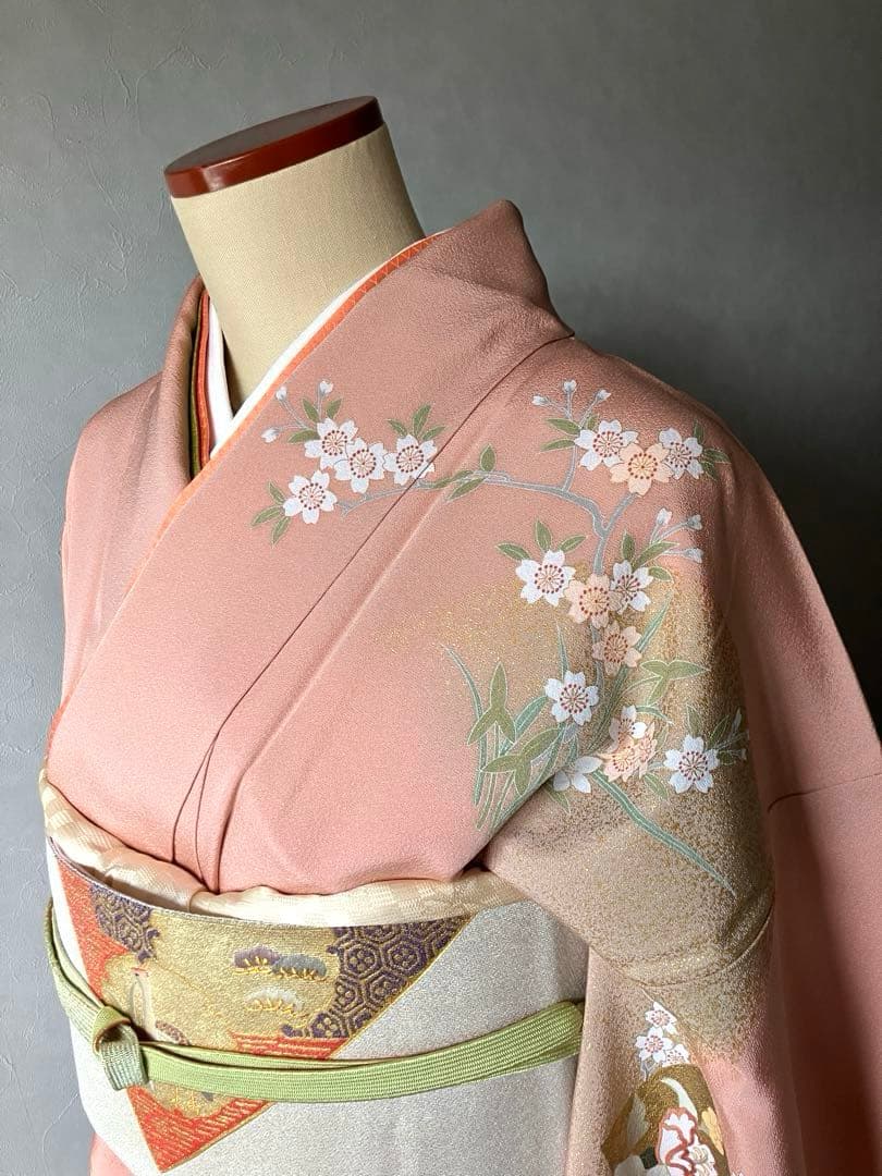 美品 雅な扇と四季草花の訪問着と長襦袢セット