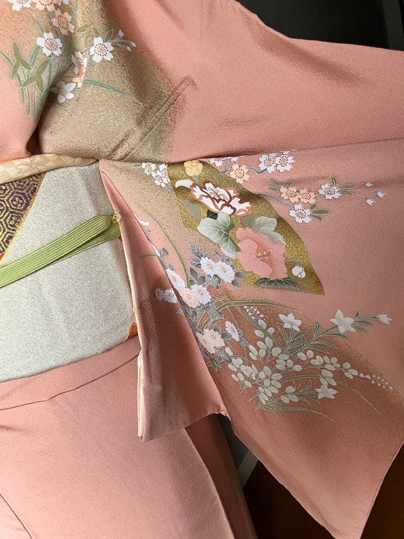 美品 雅な扇と四季草花の訪問着と長襦袢セット