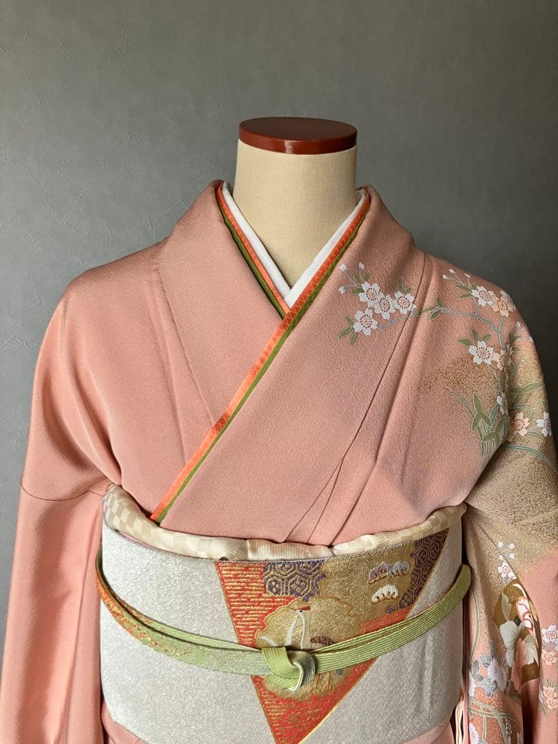 美品 雅な扇と四季草花の訪問着と長襦袢セット