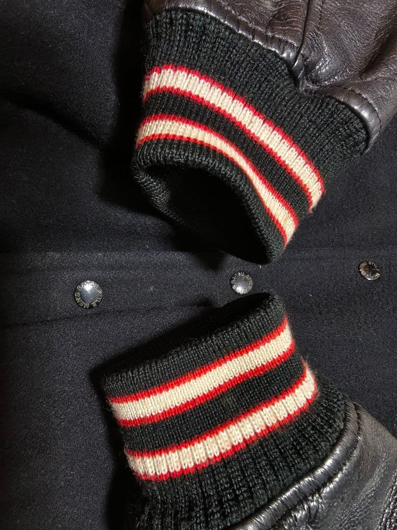 MEN'S BATSU メンズバツ 刺繍&ワッペン 袖革スタジャン　ヴィンテージ