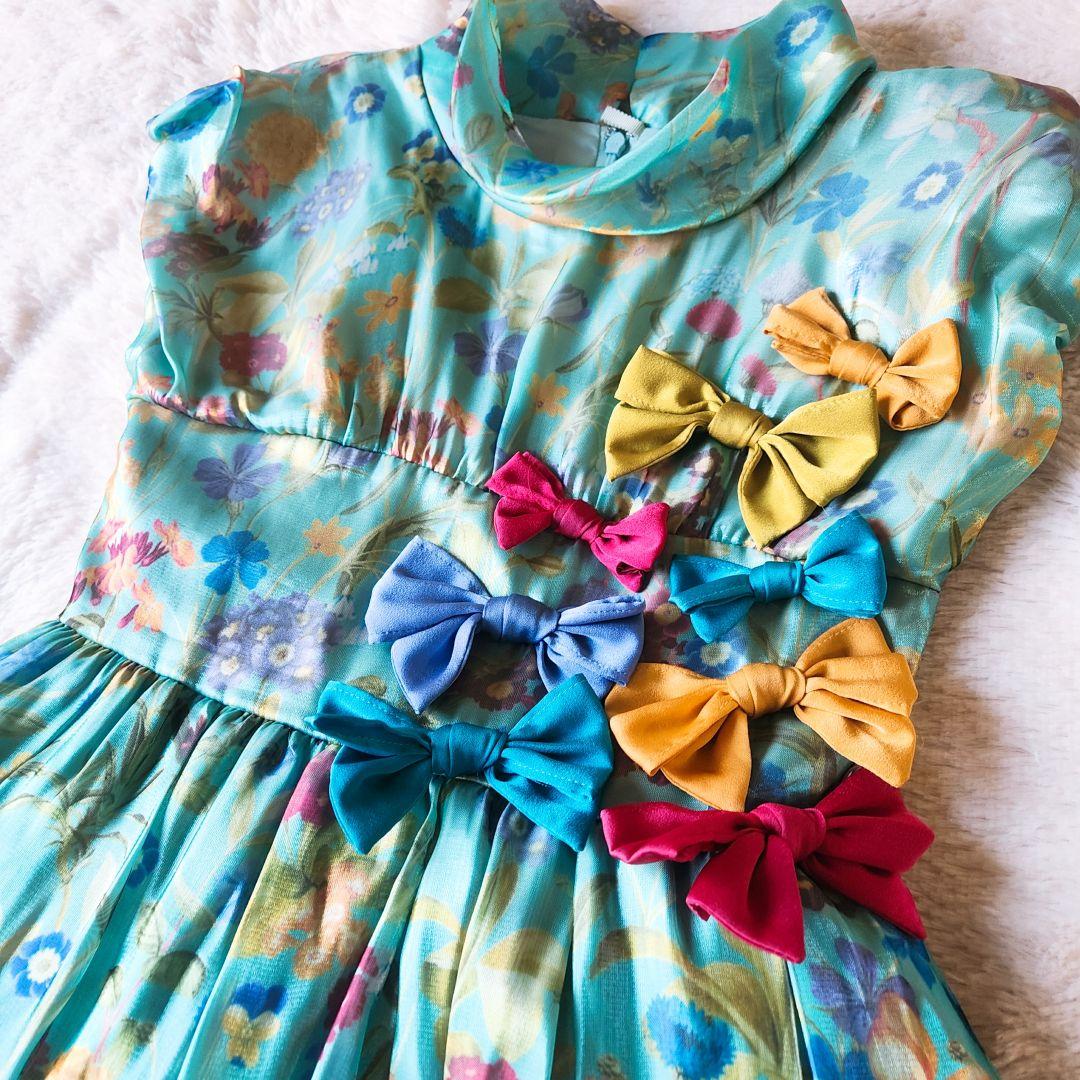 mezzo piano☆メゾピアノ☆140cm☆ドレス☆花柄☆グリーン☆リボン