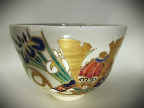 兜にあやめ 平安 桜谷造 茶碗 京焼 清水焼