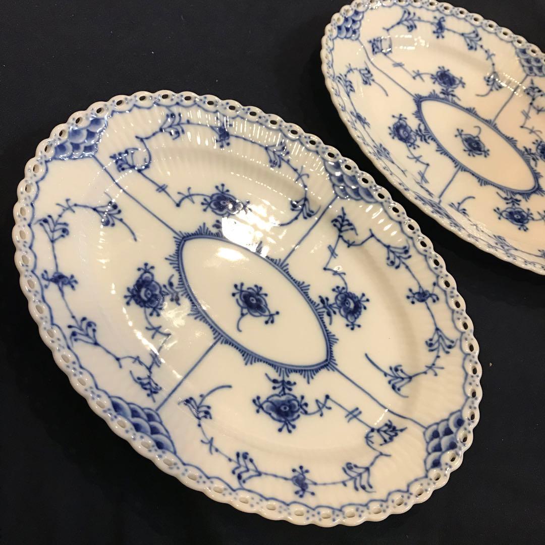 【未使用】1985年製 デンマーク製 ブルーフルーテッド フルレース 2枚セット