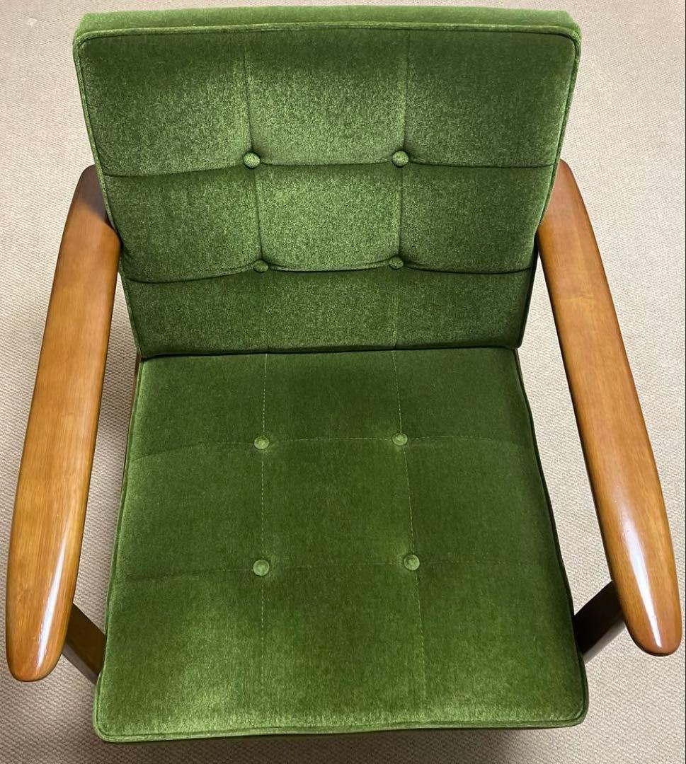 カリモク60 Kチェア　1シーター　モケットグリーン　緑　1人掛けソファ　椅子
