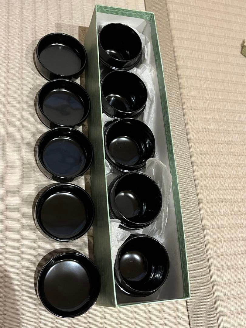 茶歌舞伎用　本漆手塗の小棗五客と長盆のセット