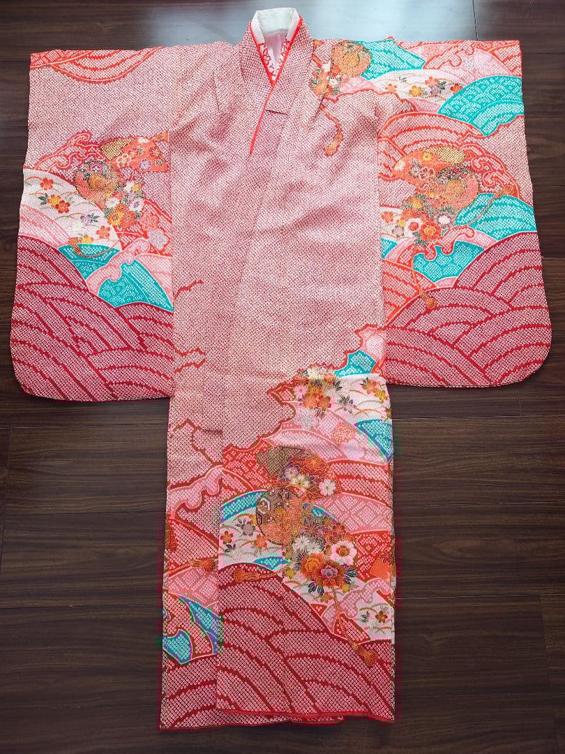 七五三　着物　筥迫セット　長襦袢　7歳　女の子　絞り柄　袋帯